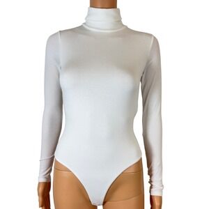 Naked Wardrobe White Turtleneck Long Sleeve Bodysuit NW-B0313 Small